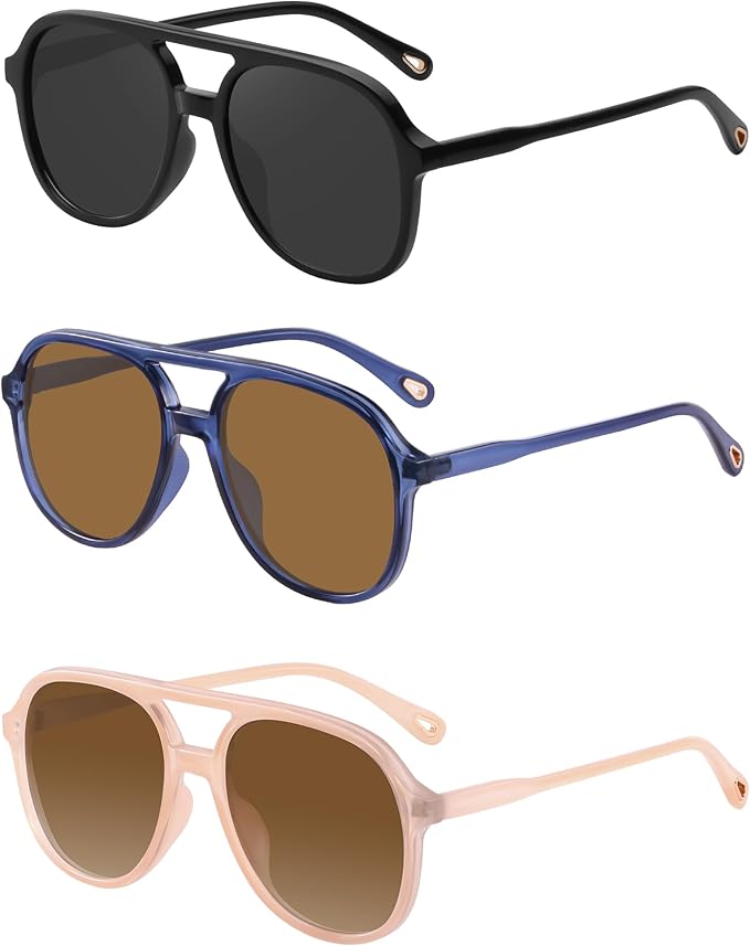 YDAOWKN Retro Square Aviator Sunglasses for Womens Mens Vintage 70s Double Bridge Sun Glasses