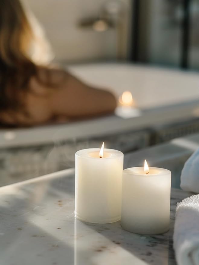 White Pillar Candles, Set of 3 Wax,56 Hours Long Burning,Unscented and Dripless Pillar Candles Bulk,Large Candles (3x4 inch) for Christmas Lights,Wedding,Parties, Spas,Home Decorative