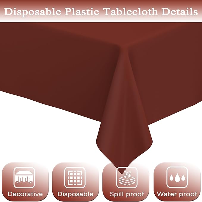 WNINK 4 Pack Maroon Tablecloths Burgundy Disposable Table Covers 54" x 108" Table Cloths for BBQ Birthday Picnic Bridal Shower Engagement Wedding Plastic Table Cloths for Parties