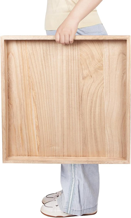 Ottoman Tray for Coffee Table Living Room Wood Serving Tray Large Wooden Square 20 Inches Rustic Torched