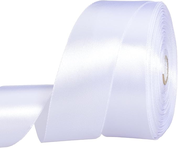 1 1/2 Inch White Solid Satin Ribbon, 50 Yards Craft Fabric Ribbon for Gift Wrapping Floral Bouquets Wedding Party Decoration