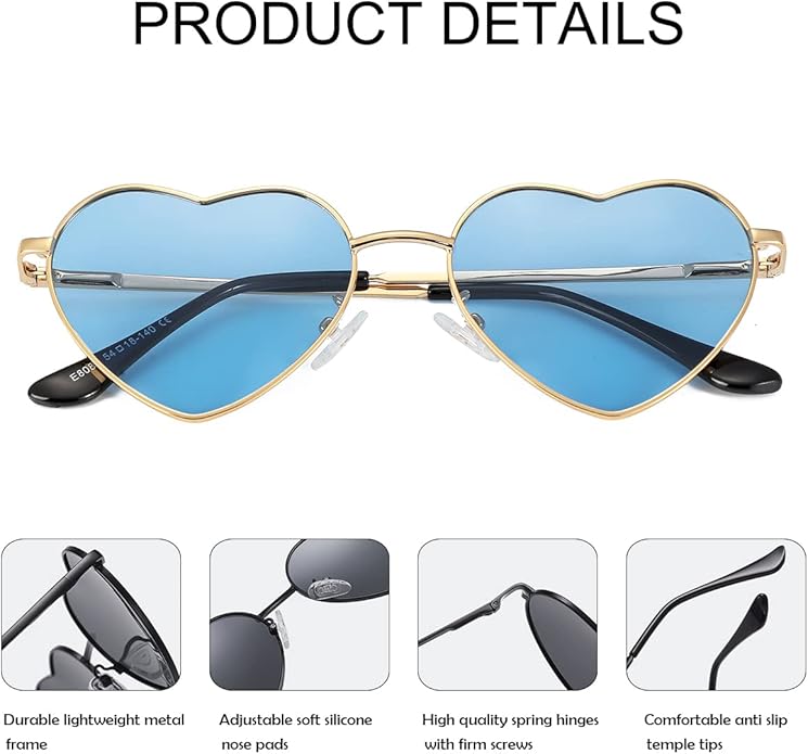 JOVAKIT Polarized Heart Sunglasses for Women Fashion Lovely Style Metal Frame UV400 Protection Lens