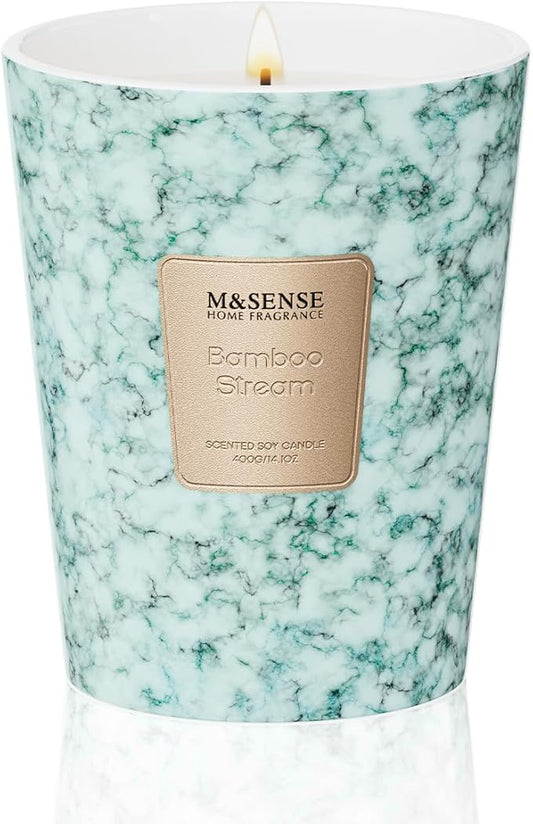 M&SENSE Bamboo Stream Scented Candles for Home, 3 Wick Highly Scented Jar Candle, 14.1 Oz 80H Long Lasting Burning Christmas Candle for Women, Aromatherapy Candles for Holiday Christmas Gift