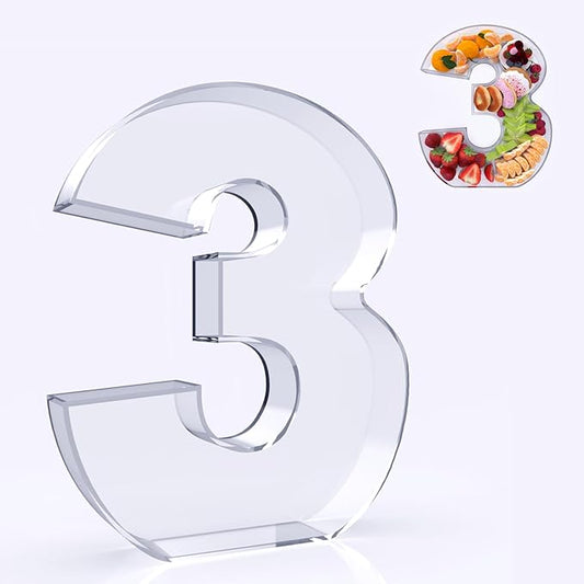 11" Acrylic Number Charcuterie Board Box, Reusable Fillable Number Cake Candy Dish Display Serving Tray for Birthday Anniversary Party Decoration (3)