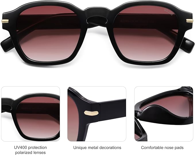 SOJOS Vintage Retro Square Polarized Sunglasses Men Standard Fit Trendy Womens Sun Glasses SJ2382