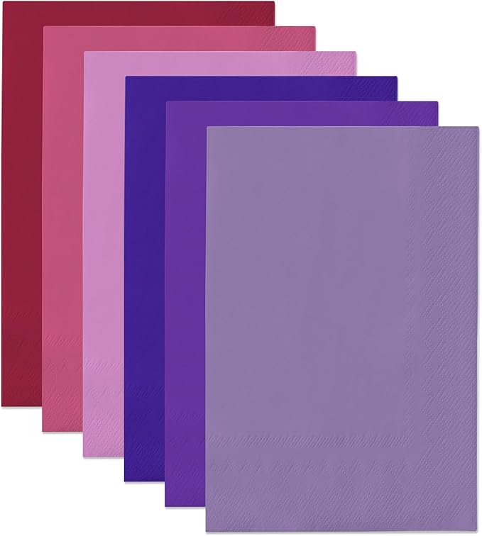 qiqee Pink Purple Paper Napkins 13 * 16inch Guest Paper Disposable Towels Napkin Paper Hand Towels for Wedding, Dinner, Birthday Party, Dessert Cocktail ＆ Kitchen Napkins（ 120 Count）