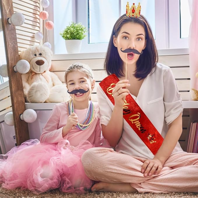 Birthday Queen Sash for Women Tiara & Crowns Headbands for Girls Happy Birthday Party Accessories Favor Supllies Leona Gold Red Pink, 2 Pack