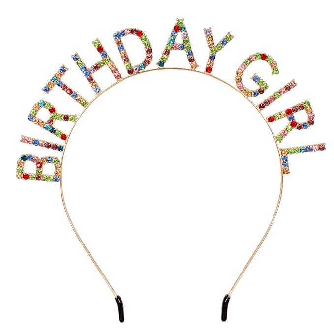 AOPRIE Hairband Birthday Tiara for Women Girls Happy Birthday Princess Crown Rhinestone Accessories, Gold Purple Colorful