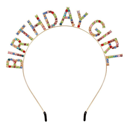 AOPRIE Hairband Birthday Tiara for Women Girls Happy Birthday Princess Crown Rhinestone Accessories, Gold Purple Colorful