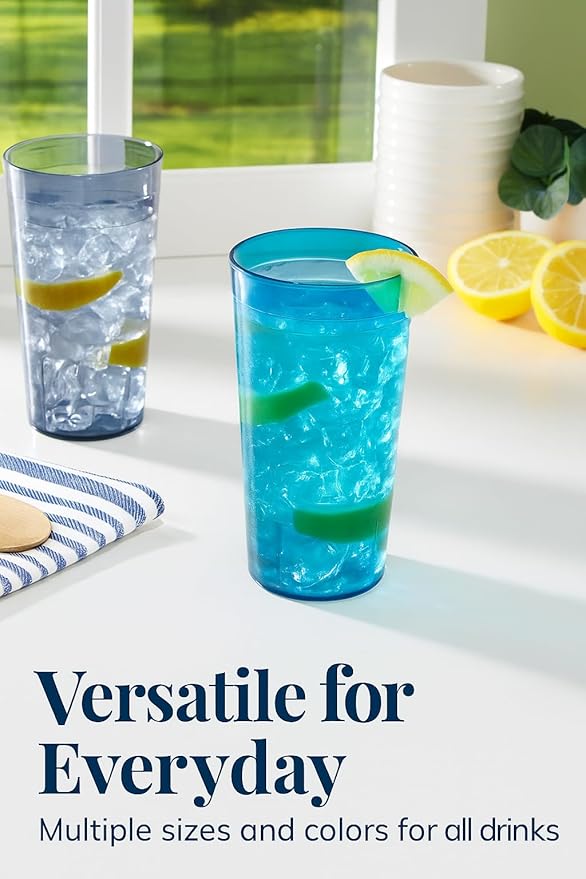 Party Outlaw Ryl Blue Plastic Cup Tumblers 6 Pc 20oz Lightweight, Heavy Duty Stackable Cafe Style Plastic Glasses. Reusable & Dishwasher Safe Ice Tea & Water Cups