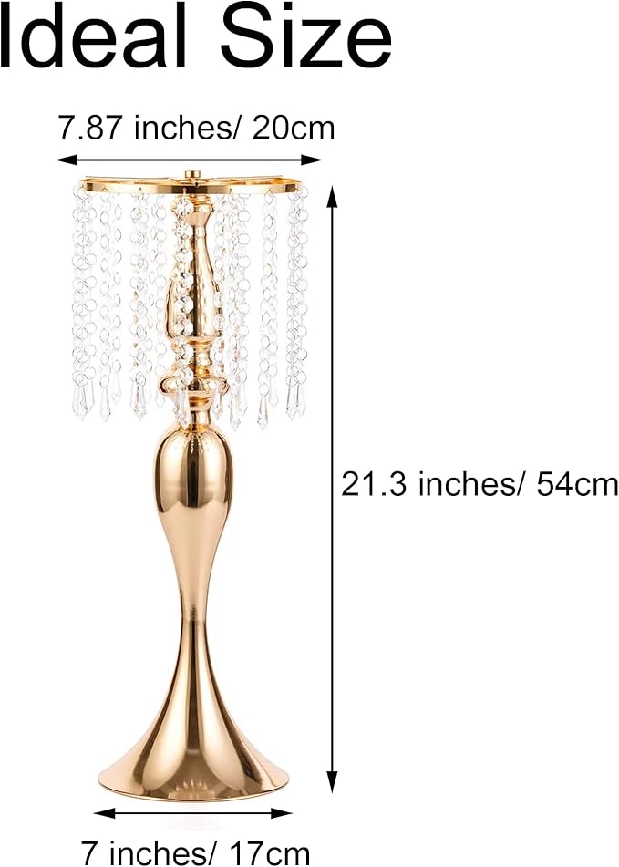 Gold Vases for Centerpieces, 10 Pcs 21.3in Crystal Flower Arrangement Stand, Wedding Centerpieces for Tables, Tall Metal Flower Vase Holders for Wedding, Event, Reception, Birthday, Home Decor