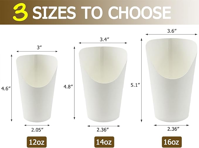 CAMKYDE 50 Pcs Disposable White Charcuterie Cups, 12oz French Fries Holder French Fry Cups for all Occasions (12oz, White)