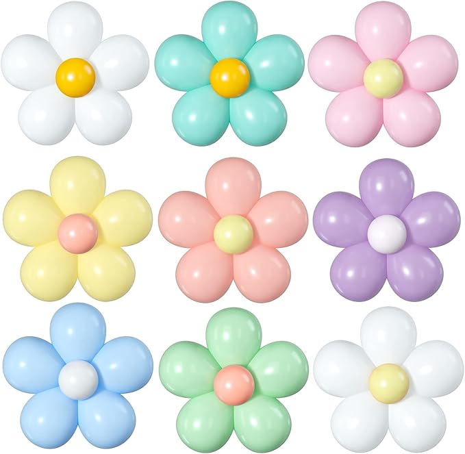 16 Set Daisy Flower Balloons DIY Kit,Boho Macaron Pastel Daisy Balloon Flower Party Decorations for Baby Shower Birthday Wedding Anniversary Groovy Party Supplies