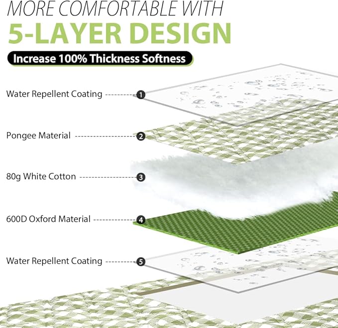 ZAZE Extra Large Picnic Outdoor Blanket, 80''x80'' Waterproof Foldable Blankets Gingham Picnic Mat for Beach, Camping Grass Lawn Park Accessories Cute Couple Gifts Ideas Wedding Registry(Green White)