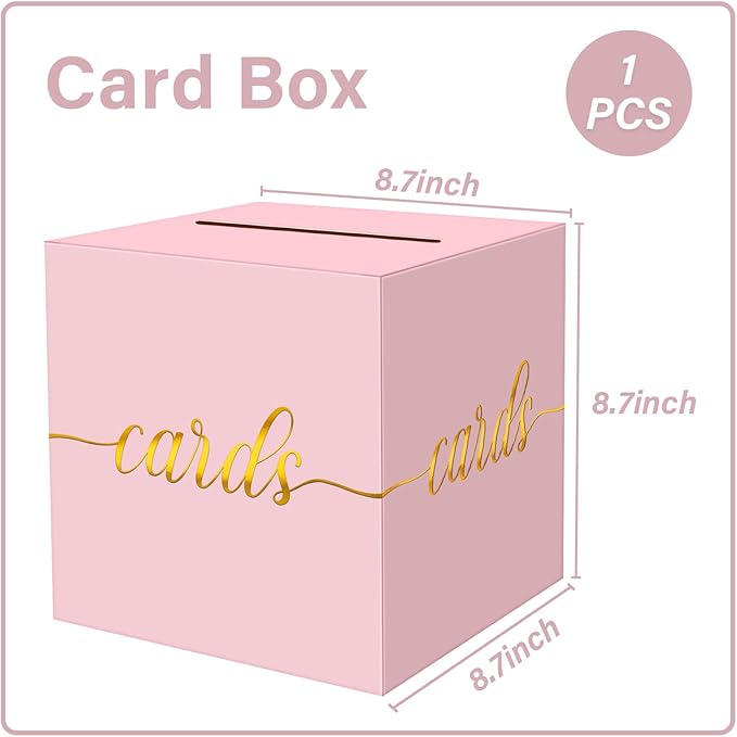1 Pack Light Pink and Gold Foil Card Box for Party, 8.7" Pink Money Box for Birthday, Wedding, Baby Shower, Retirement, Anniversary, Bridal Shower, Raffle Ticket