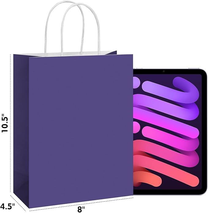 REMTAP Gift Paper Bags 8×4.5×10.5 50Pcs Kraft Bags with Handles Bulk Gift Bag for Wedding Party Craft Retail Packaging, Shopping, Party Favor, Retail Bag (Purple-M-50pcs, 8 * 4.5 * 10.5)