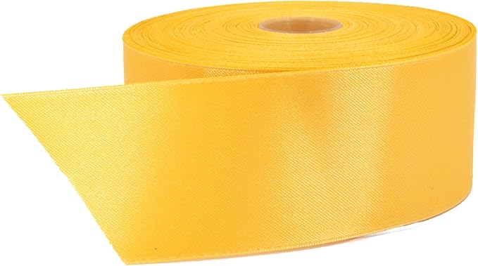 Gold Satin Ribbon, 2 inches x 50 Yards, Double Face Solid Color, Thick and Durable Ribbon Roll, 100% Polyester Ribbon for Gift Wrapping, Crafts, Hair and Multiple Decorations