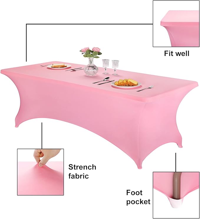 FORLIFE Spandex Table Covers，Fitted Tablecloth for Rectangular Tables, Stretch Patio Table Covers, Universal Spandex Table Cover for Wedding, Banquet, Party (8ft, Pink)