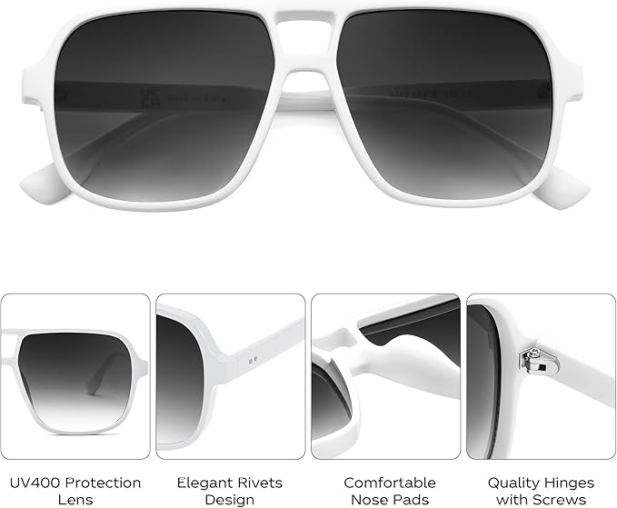 FEISEDY Retro Square Aviator Sunglasses Women Men 70s Vintage Trendy Plastic Frame Sun Glasses B4158
