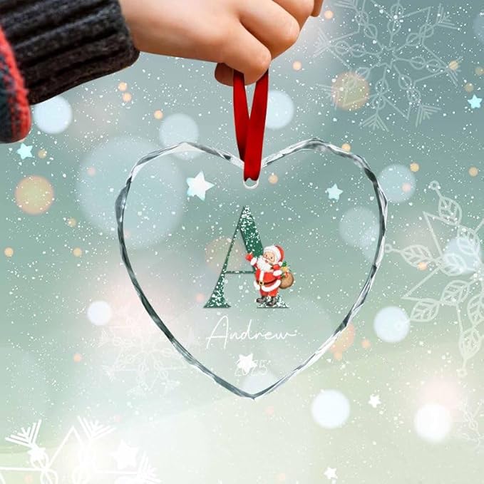 Personalized Heart Christmas Crystal Glass Ornaments Custom 2025 Name Ornament for Christmas Tree Decorations Customized Xmas Tree Hanging Gifts for Family Lover