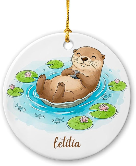 Personalized Funny Otter Xmas Tree Ornament, Otters Animal Ornaments, Animal Enthusiast Gift for Christmas Holiday, Customized Otter Ceramic Ornament with Name, Otters Lovers Keepsake Decoration