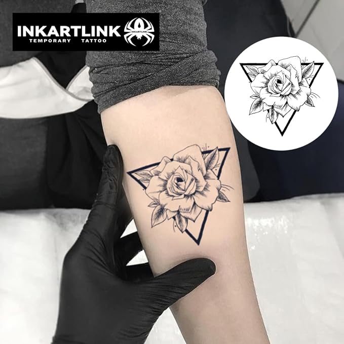 INKARTLINK Tattoo Tech, 2 Sheets Medium Semi Permanent Tattoo, Temporary Tattoos, Last 1-2 Weeks, Waterproof, Realistic Look, No Adhesive, No Reflection （Flower INK Design)
