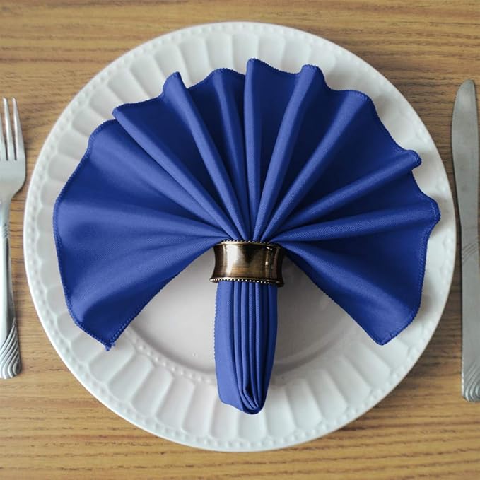 TableLinensforLess 17"x17" Polyester Cloth Napkins, Set of 6 (Royal Blue) | Easy-Care, No-Iron Finish, Superior Color Retention, Machine Washable