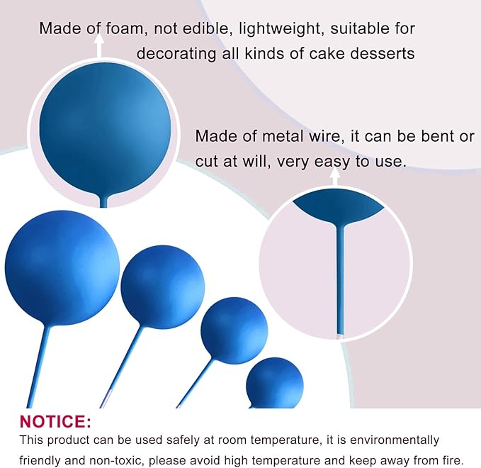 ASTARON 20 Pcs Ball Cake Topper Decorations Mini Balloons Cake Topper Sticks Royal Blue Balls Cake Picks for Graduation Wedding Birthday Cake Decorations