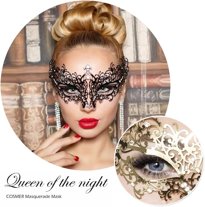Masquerade Mask for Women Shiny Laser Cut Metal Rhinestone Mask Party Porm Ball Mask