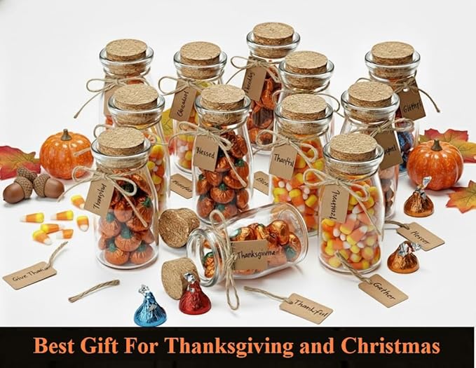 Otis Classic Small Glass Jars with Lids – Set of 12 Mini Glass Bottles with Corks for Halloween Decorations Fall Décor Wedding & Party Favors, Halloween DIY Crafts, Potions, Spices & Candy, 3.4 oz