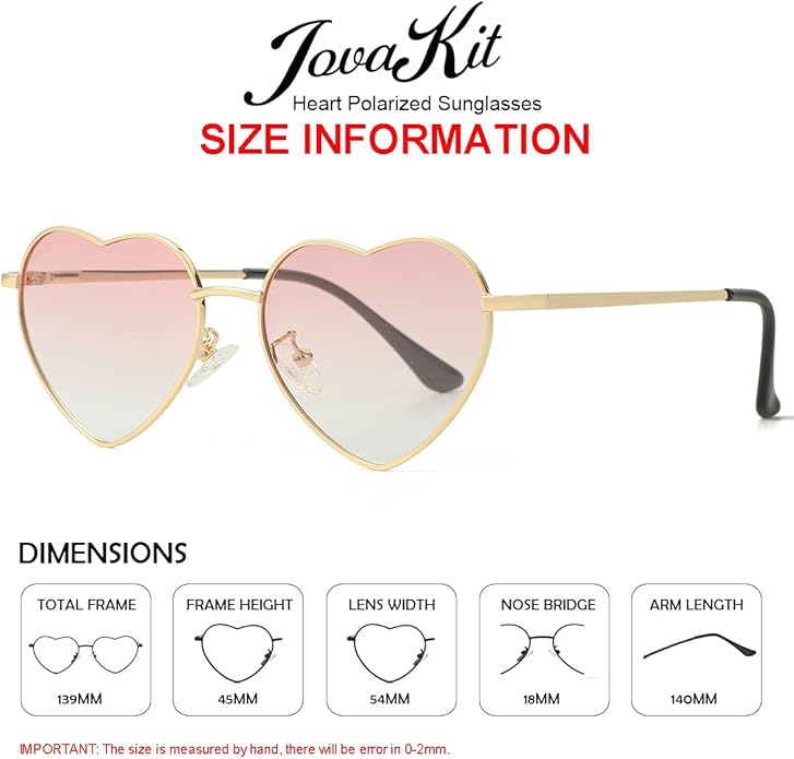 JOVAKIT Polarized Heart Sunglasses for Women Fashion Lovely Style Metal Frame UV400 Protection Lens