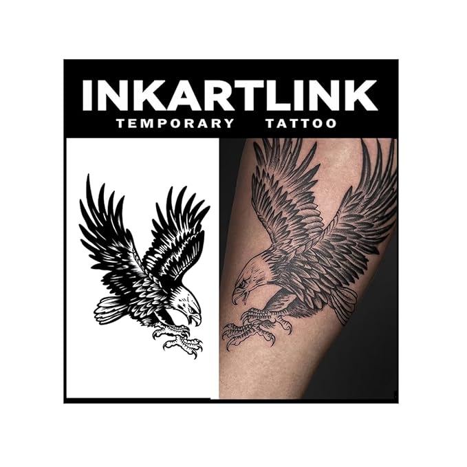 INKARTLINK Tattoo Tech,2 Sheets Extra-Large Semi Permanent Tattoo,Adult Art Design Temporary Tattoos, Lasts 1-2 Weeks, Waterproof, Realistic Look, No Adhesive, No Reflection (Eagle Design)