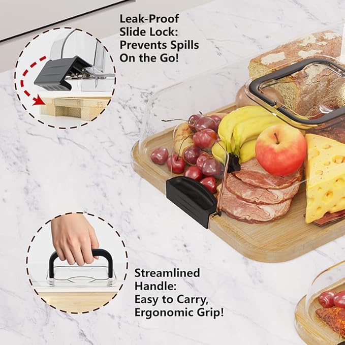 2-Pack Charcuterie Board with Lid 4" Heightened Lid - 14.2" & 13.4" Bamboo Trays Entertaining - Housewarming Warming Gifts New Home, Gifts for Women - Large Food Platter