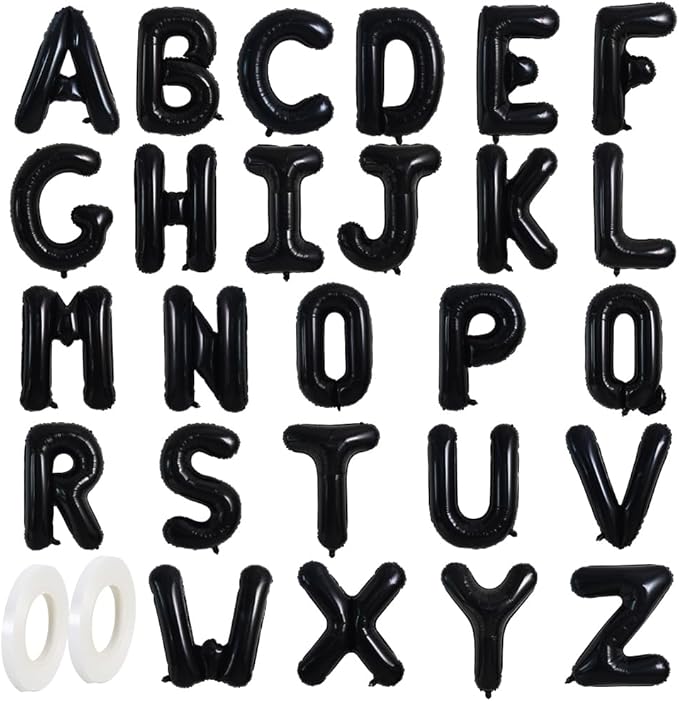 TONIFUL 16 Inch Black Letter A-Z Balloons,Custom Phrase Mylar Foil Alphabet Letter DIY Personalized Phrase Banner for Birthday Anniversary Celebration Graduation Party Supplies Decoration (26 Pcs)