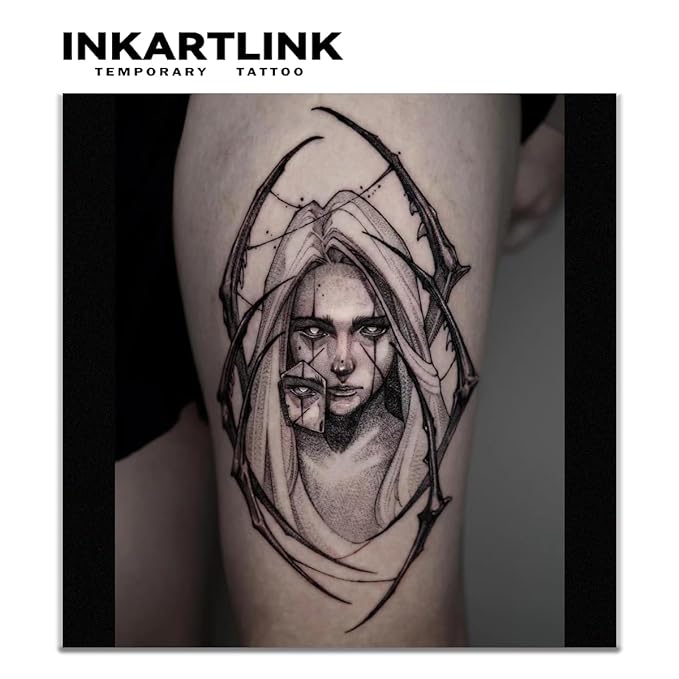 INKARTLINK Tattoo Tech, 2 Sheets Large Semi Permanent Tattoo, Adult Art Design Temporary Tattoos, Lasts 1-2 Weeks, Waterproof, Realistic Look, No Adhesive, No Reflection (Spider Woman Design)