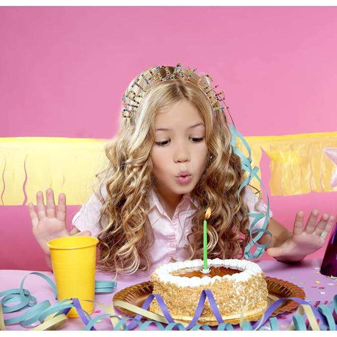 AOPRIE Hairband Birthday Tiara for Women Girls Happy Birthday Princess Crown Rhinestone Accessories, Gold Purple Colorful