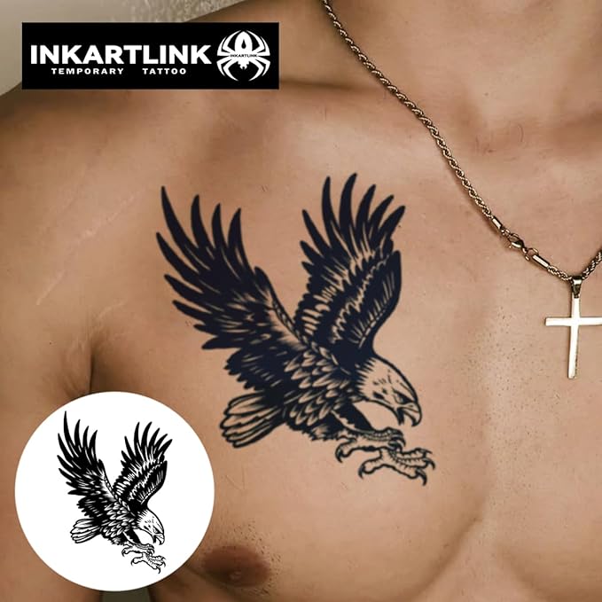 INKARTLINK Tattoo Tech,2 Sheets Extra-Large Semi Permanent Tattoo,Adult Art Design Temporary Tattoos, Lasts 1-2 Weeks, Waterproof, Realistic Look, No Adhesive, No Reflection (Eagle Design)
