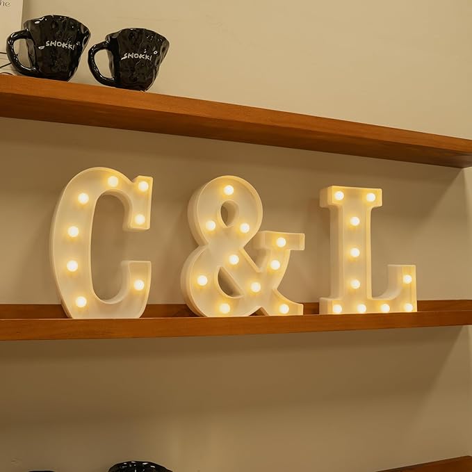 Foaky Rechargeable LED Letter Lights Sign Marquee Light Up Letters Sign for Night Light Wedding/Birthday Party Christmas Lamp Home Bar Decoration (C)