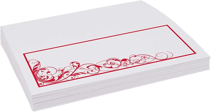 Scribble Vintage Swirl Place Cards, Ruby Red (Choose Color), Set of 60, Pre-cut and Scored - Wedding, Party, Dinner, and Special Events - Made in the USA