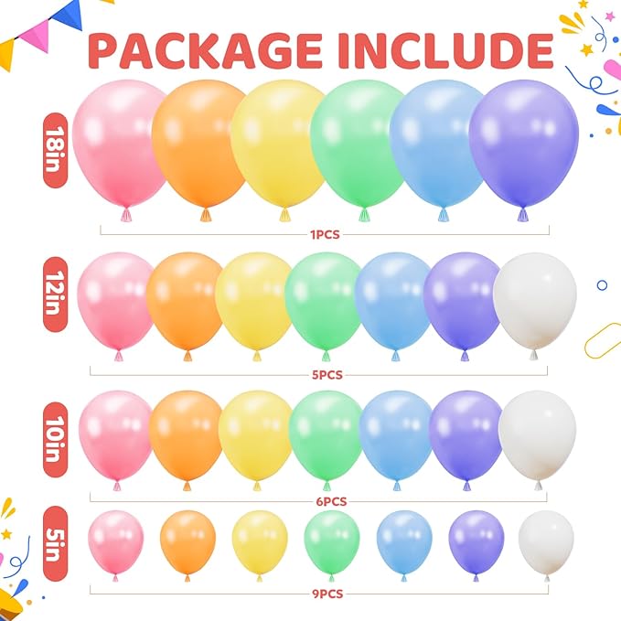 Labeol Pastel Rainbow Balloons Different Sizes 146PCS 18/12/10/5 Inch Rainbow Balloon Garland Arch Kit Quality Latex Balloons Assorted Colors Decorations for Birthday Party Baby Shower Wedding