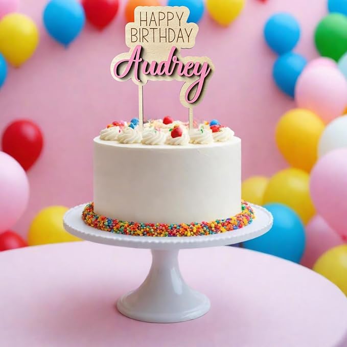 Personalized Happy Birthday Cake Topper – Custom Name Party Decoration – Wooden Laser Cut with 3D Layered Design – Available in 6” or 8” – Reusable Keepsake for Cakes (7-8 inch)