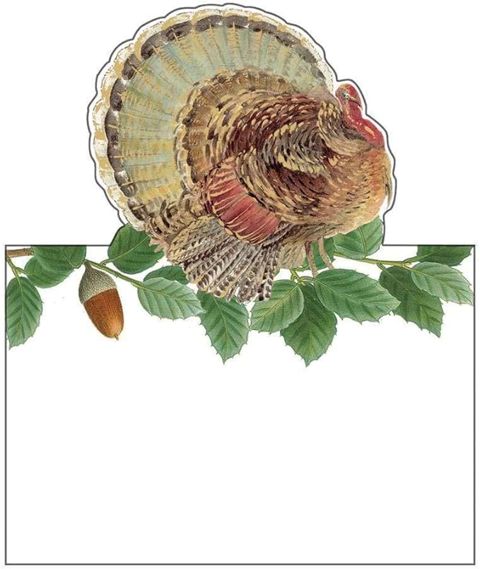 Caspari Turkey and Acorns Place Cards - 8 Per Package