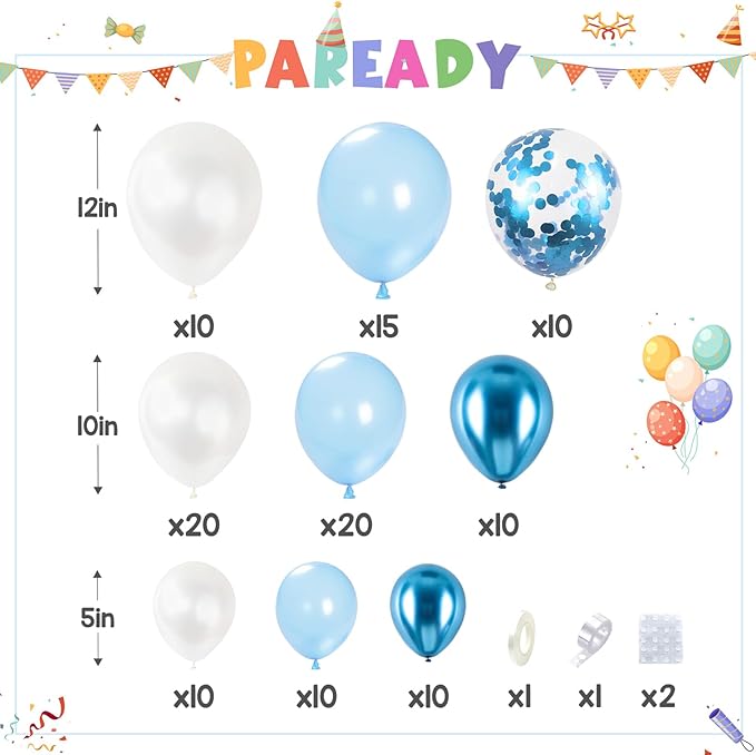 Paready Blue Shades Balloons Garland Arch Kit 115Pcs for Boys Girls Birthday Graduation Wedding Bridal Shower Baby Shower Party Decorations