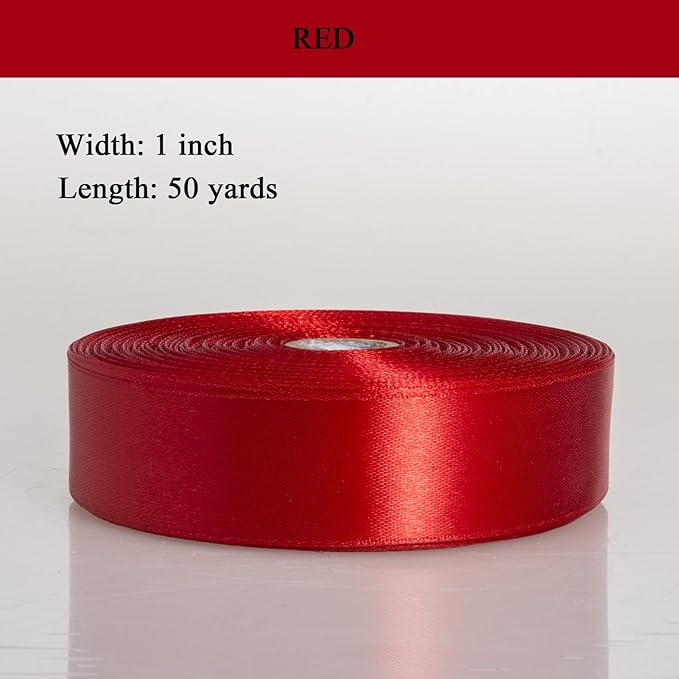 1 Inch Red Solid Satin Ribbon, 50 Yards Craft Fabric Ribbon for Gift Wrapping Floral Bouquets Wedding Party Decoration