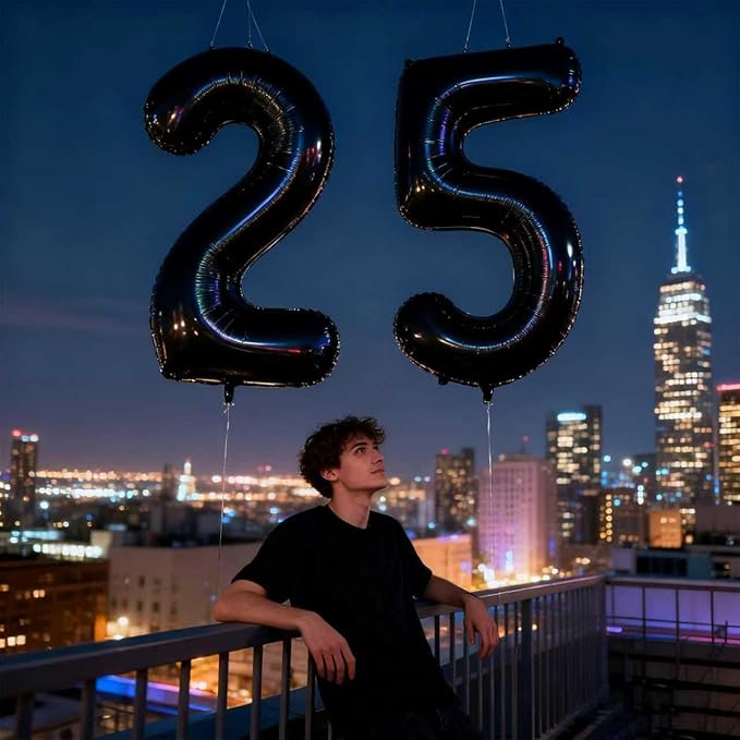 Laser Black Number 25 Balloons 40 Inch Giant Number Black 25 Foil Mylar Balloons for 25th Birthday Anniversary Events Party Decorations