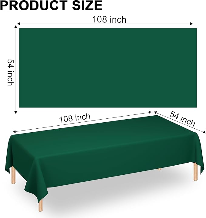 WNINK 6 Pack Dark Green Plastic Tablecloths 54" x 108" Rectangular Table Covers for Weddings, Bridal Showers, Birthdays, Parties