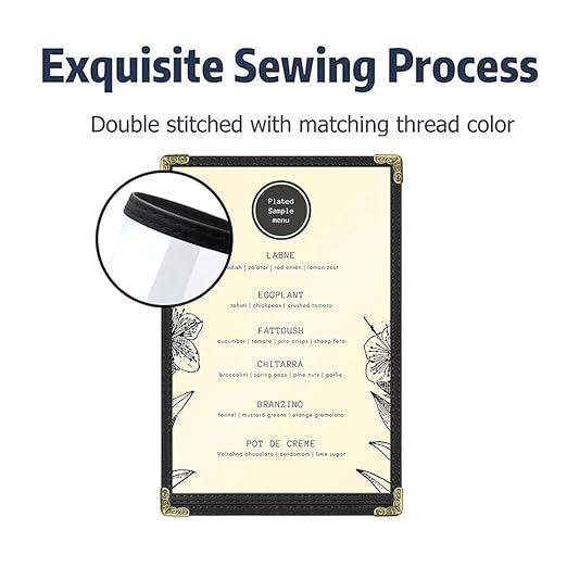 Goodsmart Restaurant Menu Covers – 25 Pack Black 2-View, Top-Loading Menu Holders, Vinyl & Plastic Café Menu Covers, Clear Menu Sleeves, Fits 5.5" x 8.5", Leather-Style Design, Gold Corners