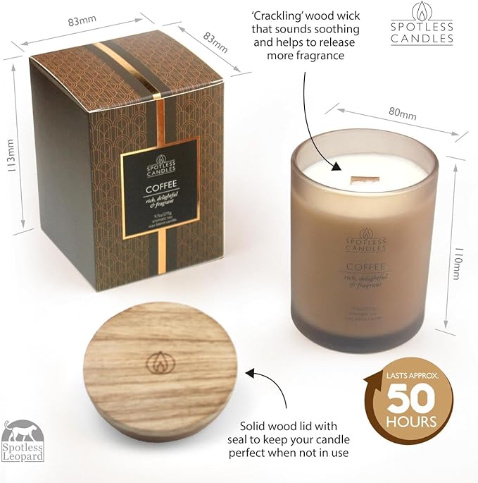 Coffee Candle - 9.7oz Frosted Jar Candles with Wooden Wick in Gift Box & Branded Shipper- Coffee Scented Candle