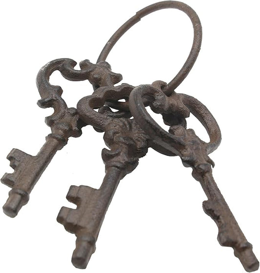 Hananona Vintage Cast Iron Skeleton Key Ring Antique Pirate Treasure Chest Keys Set For Home Decor, Halloween Costume Prop