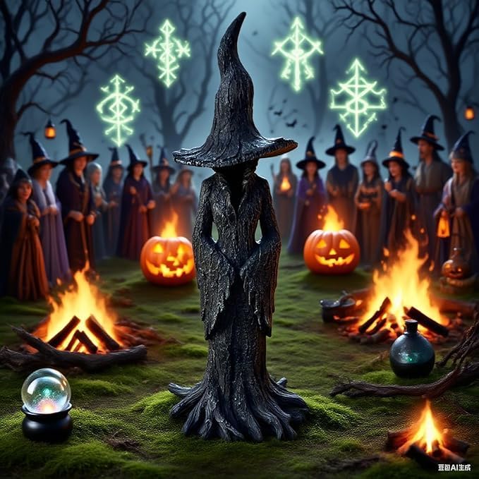 Witch Statue, Retro Magician Decor, Halloween Resin Figurine, Curse Theme Statues Figurine Halloween, Desktop Ornament Home Decoration
